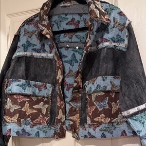 POL Multicolor Butterfly Jean Jacket